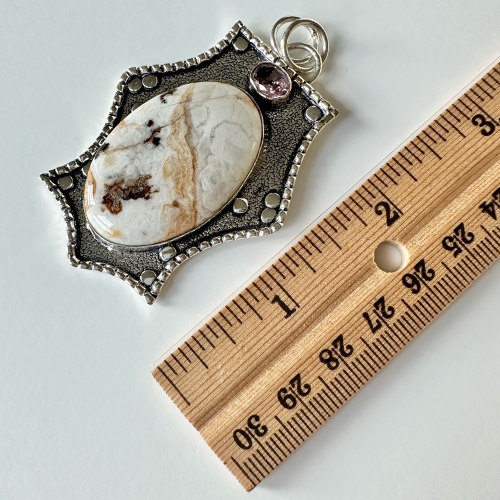 Solid Silver Peanut Wood Jasper Pendant - image 6